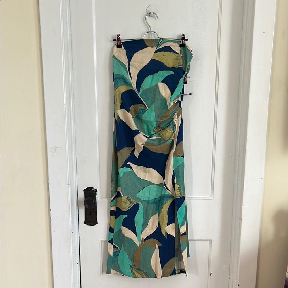 Zara Leaf Print Midi Dress - Blue and Green